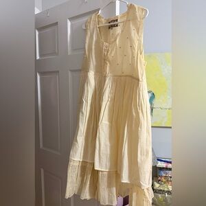 LES OURS Victorian inspired Cream Sleeveless linen & organza dress